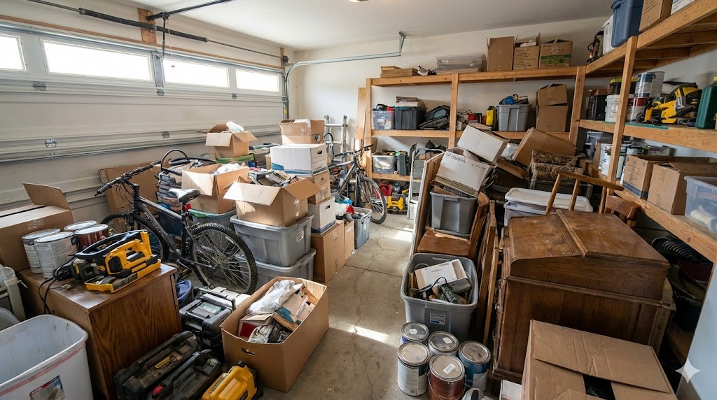cluttered garage