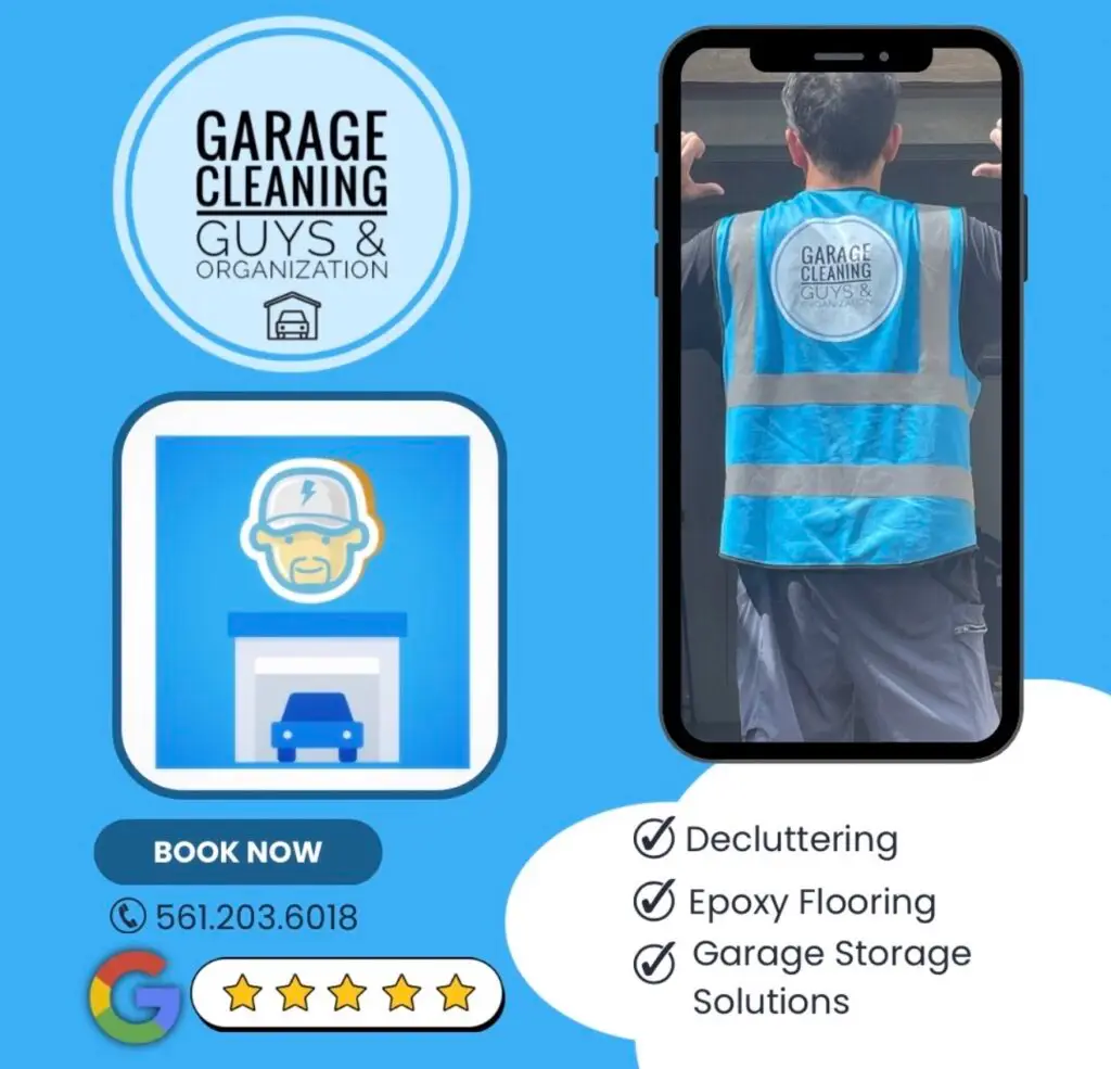 Complete garage makeover including decluttering, organization, garage painting, epoxy flooring, cabinets, overhead storage, slat wall, and mini split installation in South Florida.