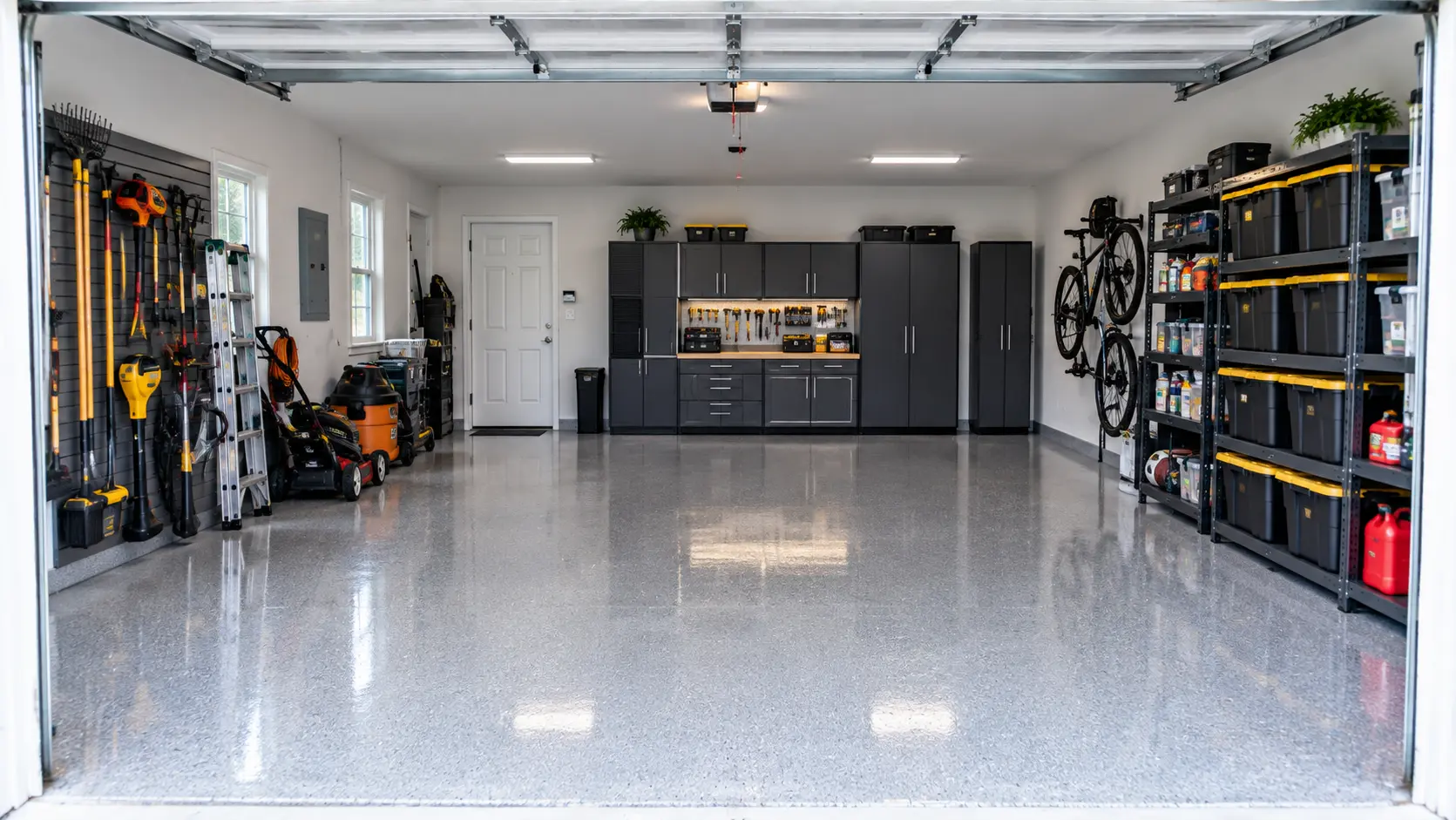 finished epoxy floor and storage