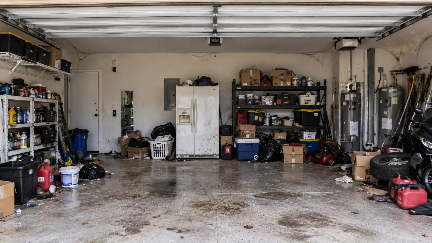 Cluttered before storage makeover