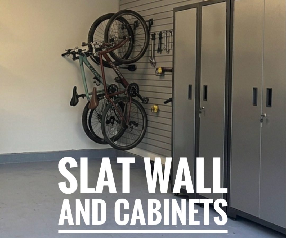 Slat Wall and Cabinets After Garage Makeover In Parkland